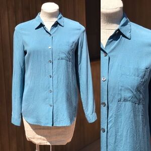 J Jill Silk Button Down Shirt Blue XS